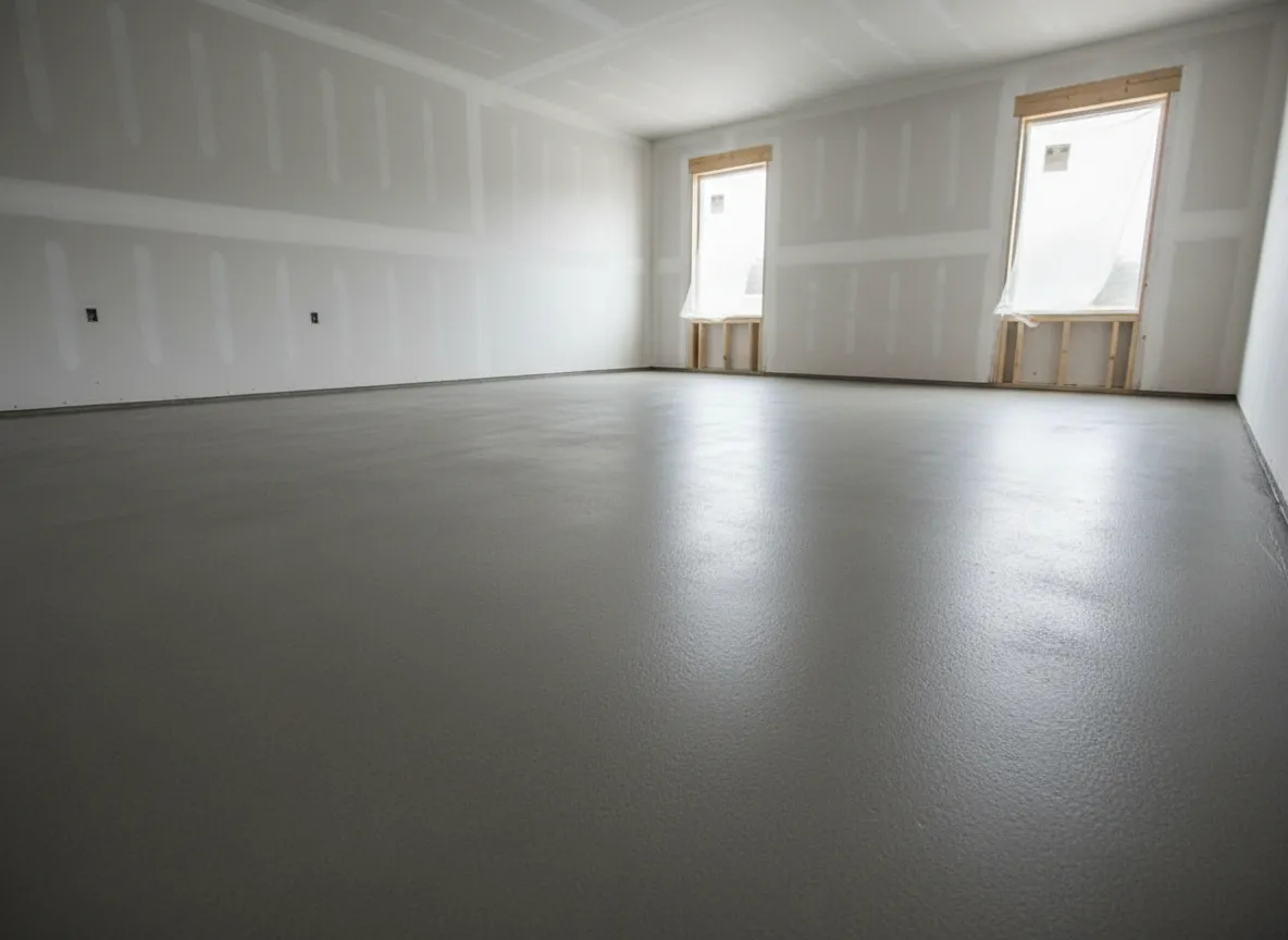 Garage slab with smooth concrete finish