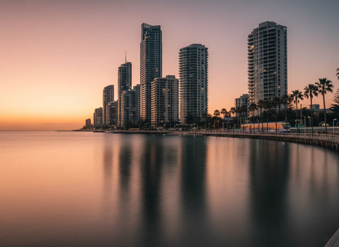 Gold Coast beachfront apartments at dusk