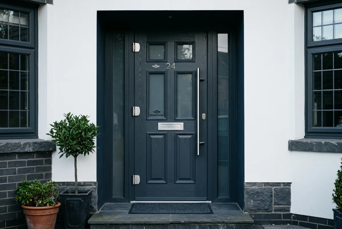 High security composite front entrance door on a modern UK home