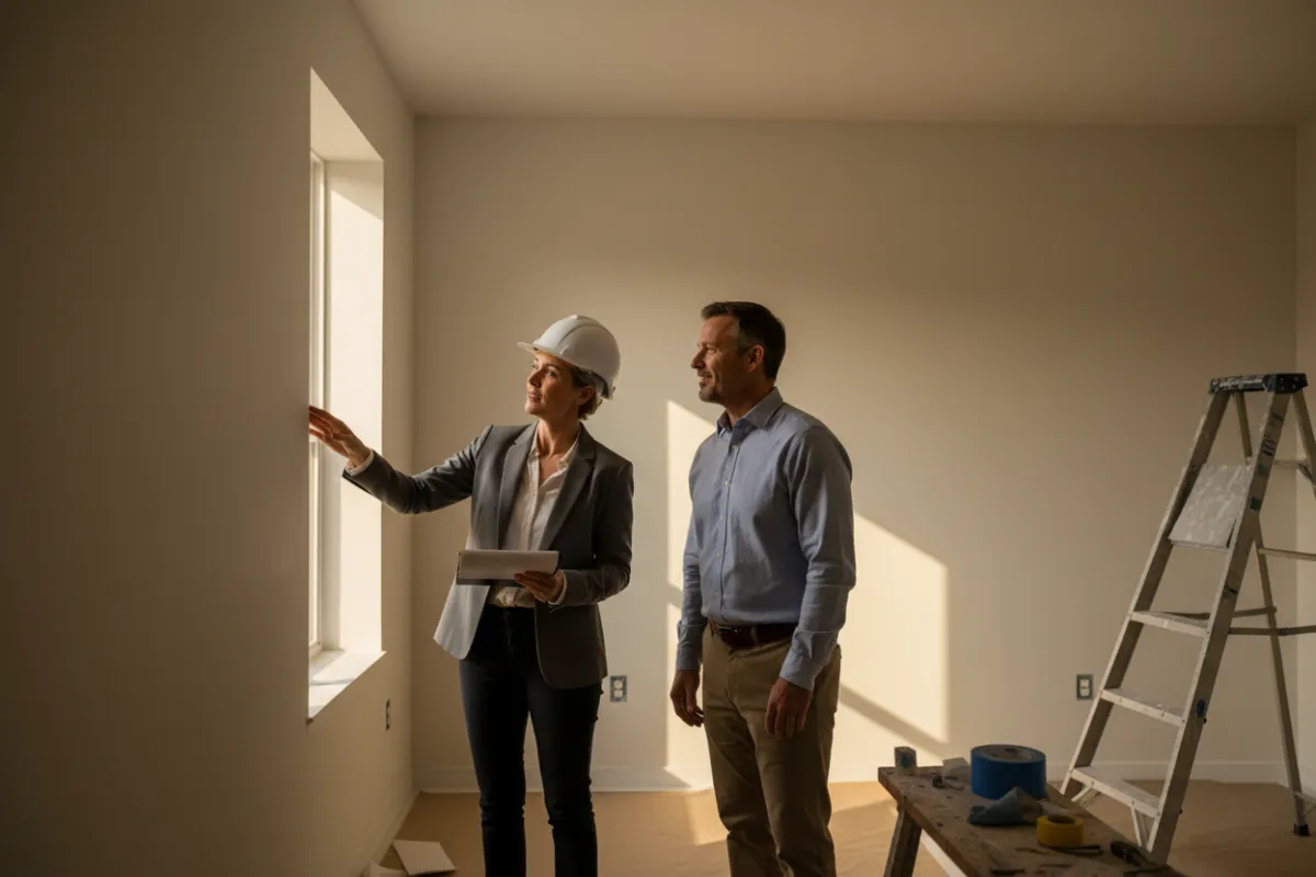 Project manager doing a final walkthrough of a freshly painted room