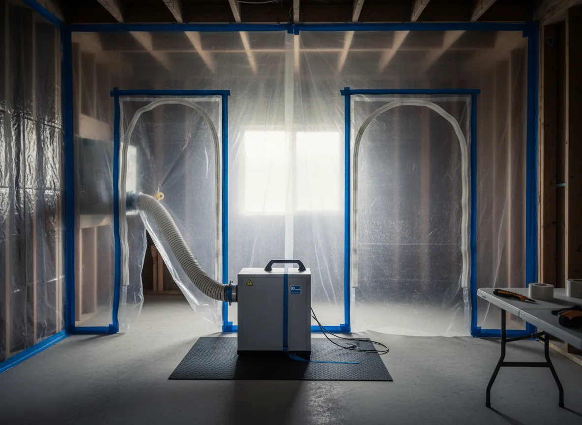 Critical containment setup with poly-sheeting