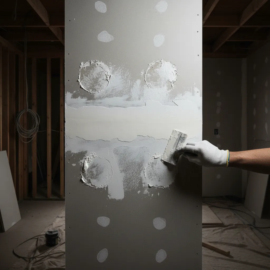 Applying patch primer to dry wall holes before painting.