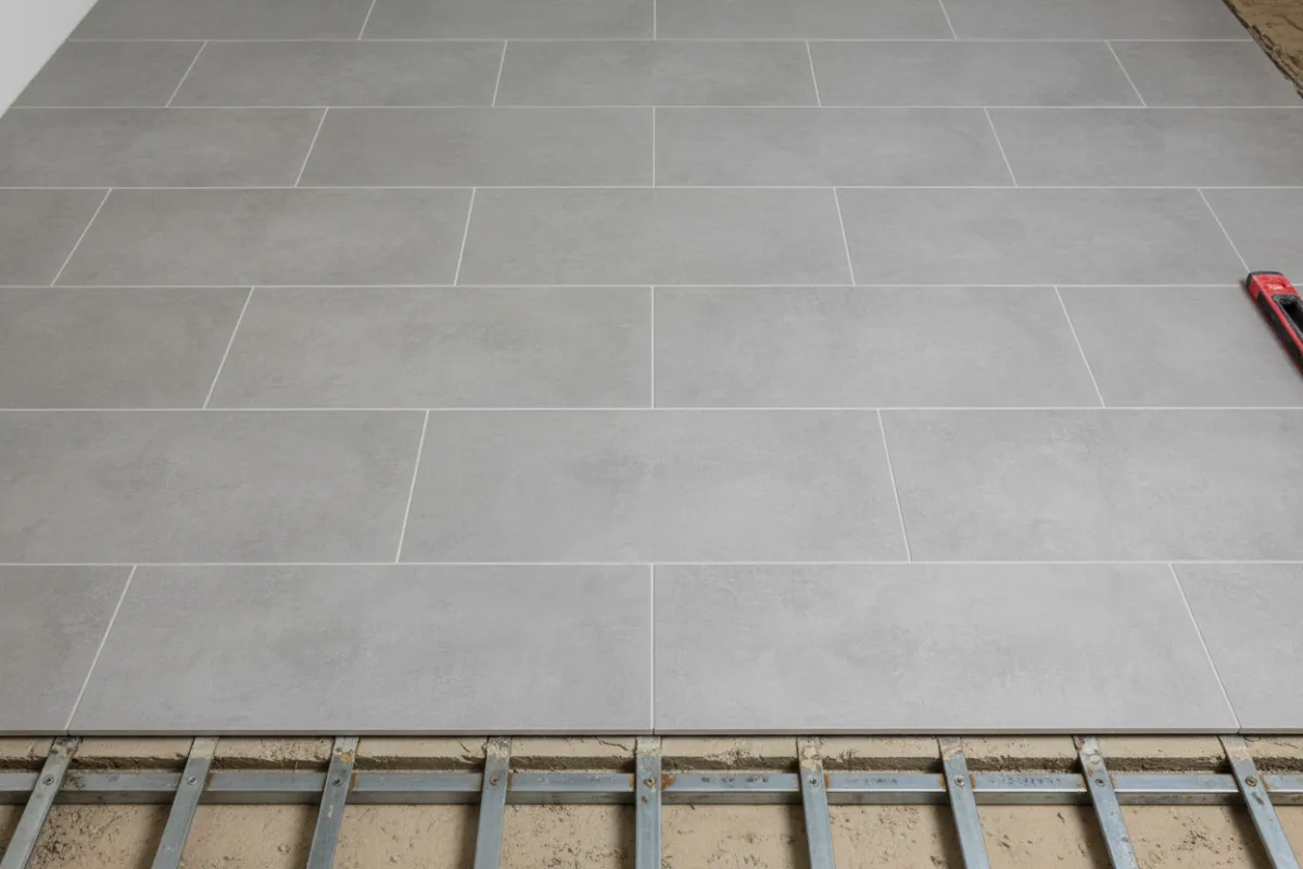 Reinforced subfloor with new tile installation