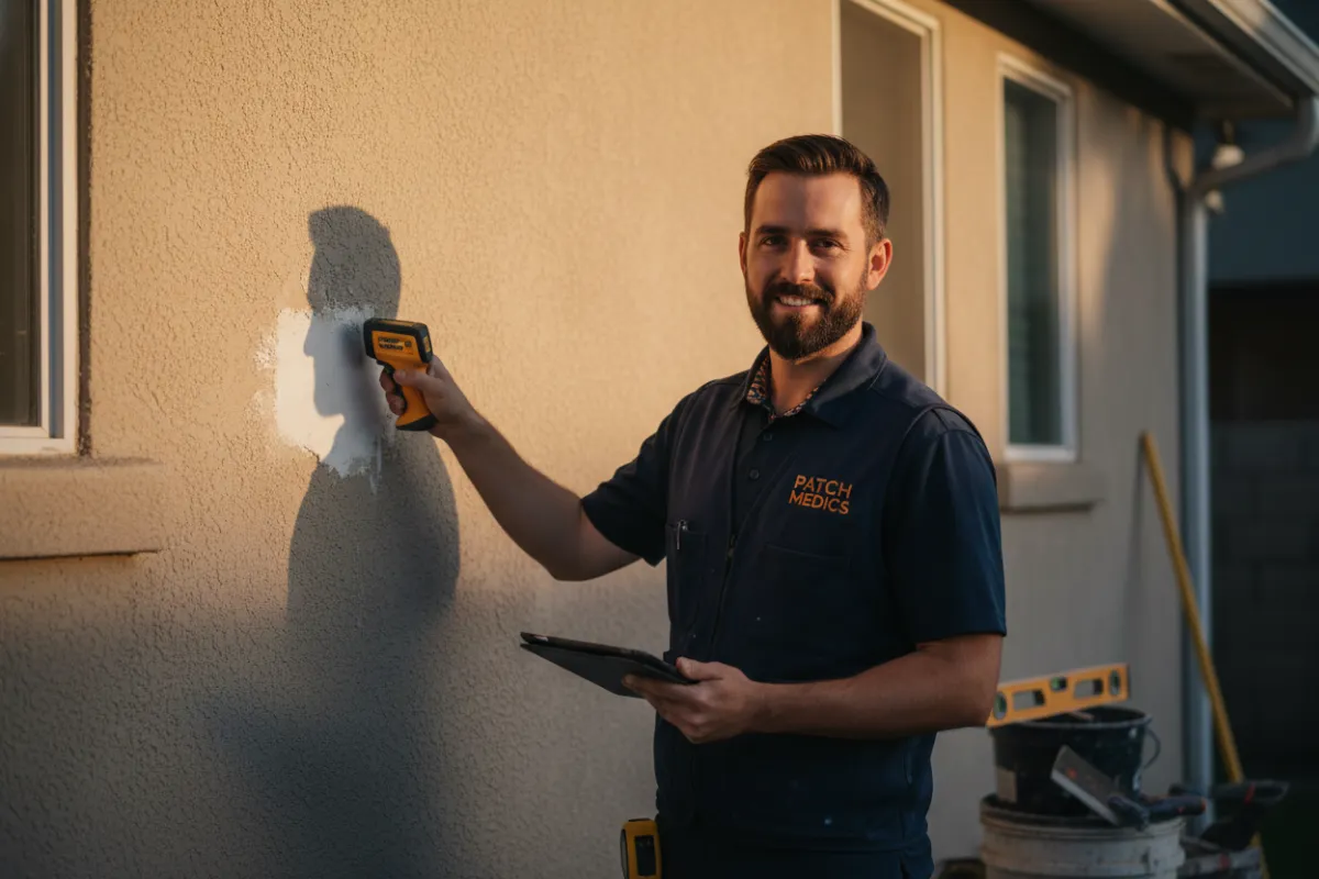Stucco repair professional providing an estimate