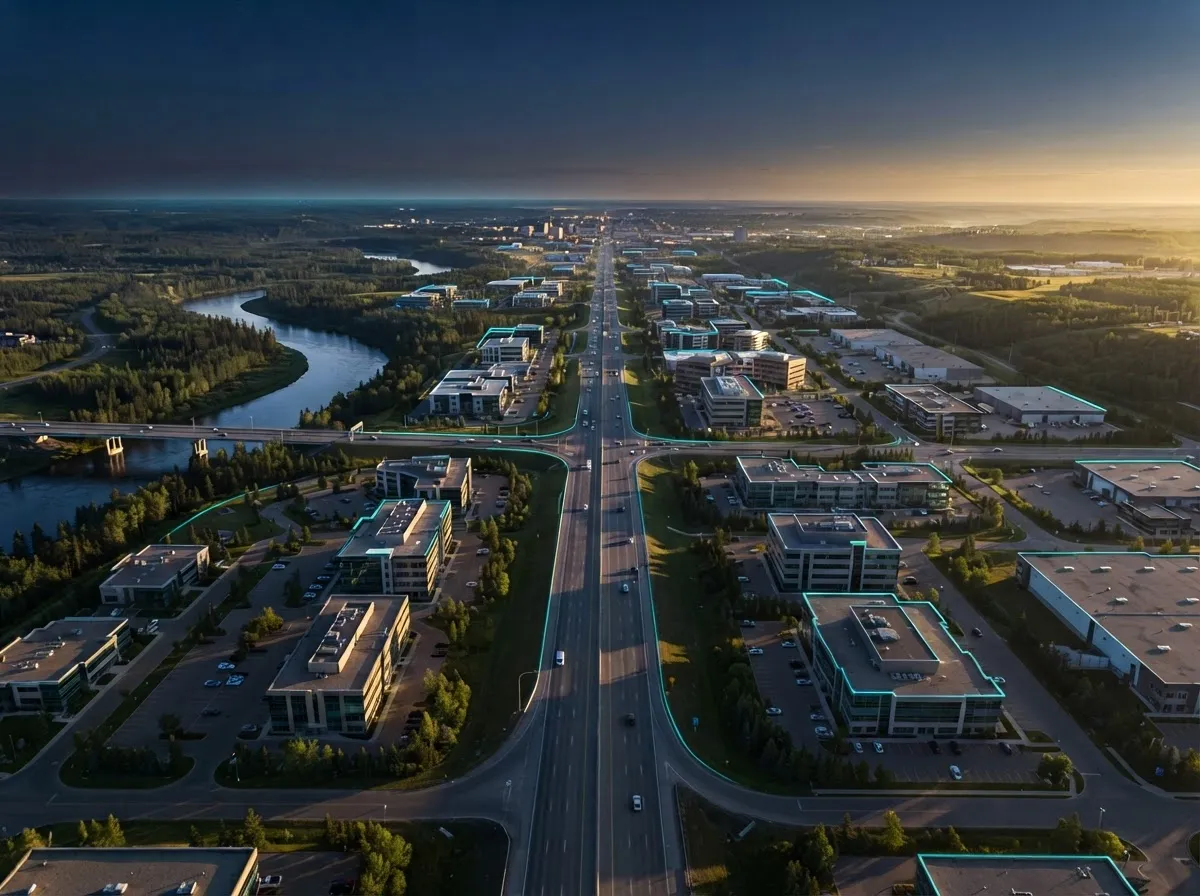 Aerial view of Peace River economic growth corridor and master-planned submarket