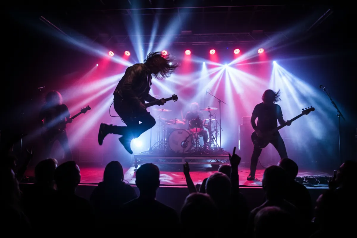Artist performing on stage with cinematic lighting