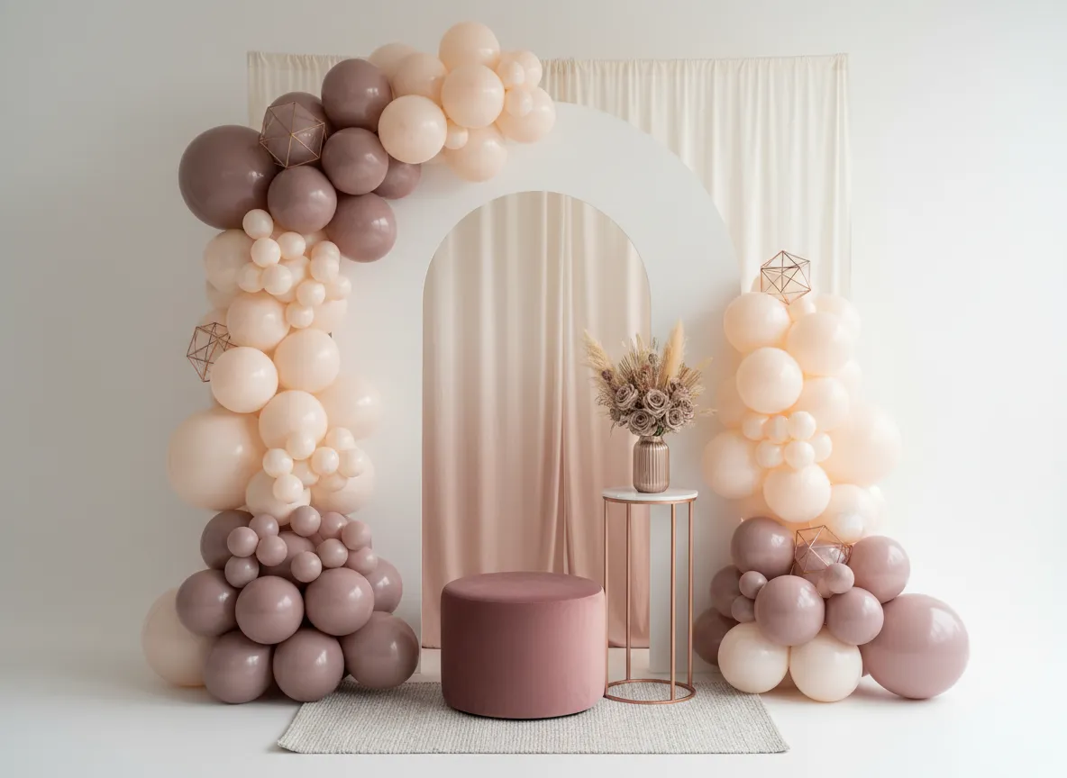 Custom balloon and backdrop design in blush tones