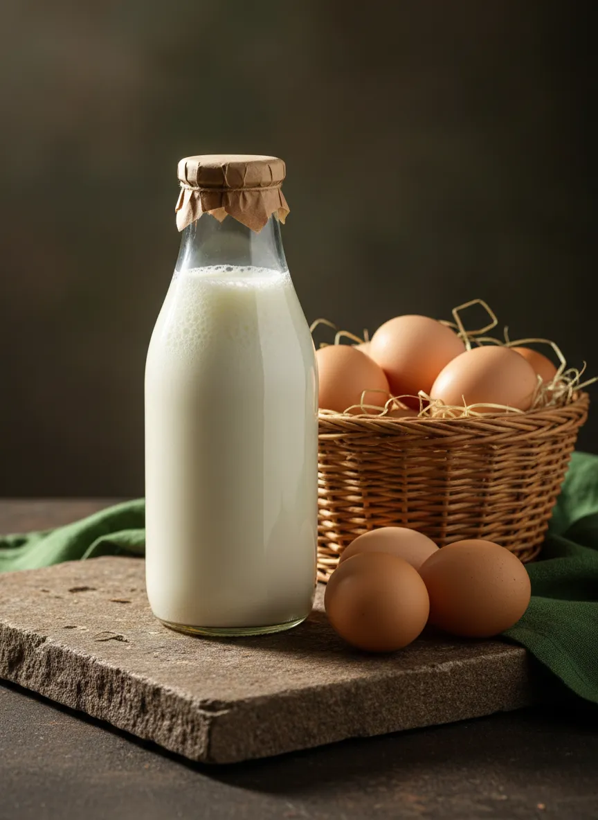 Frische Milch und Eier