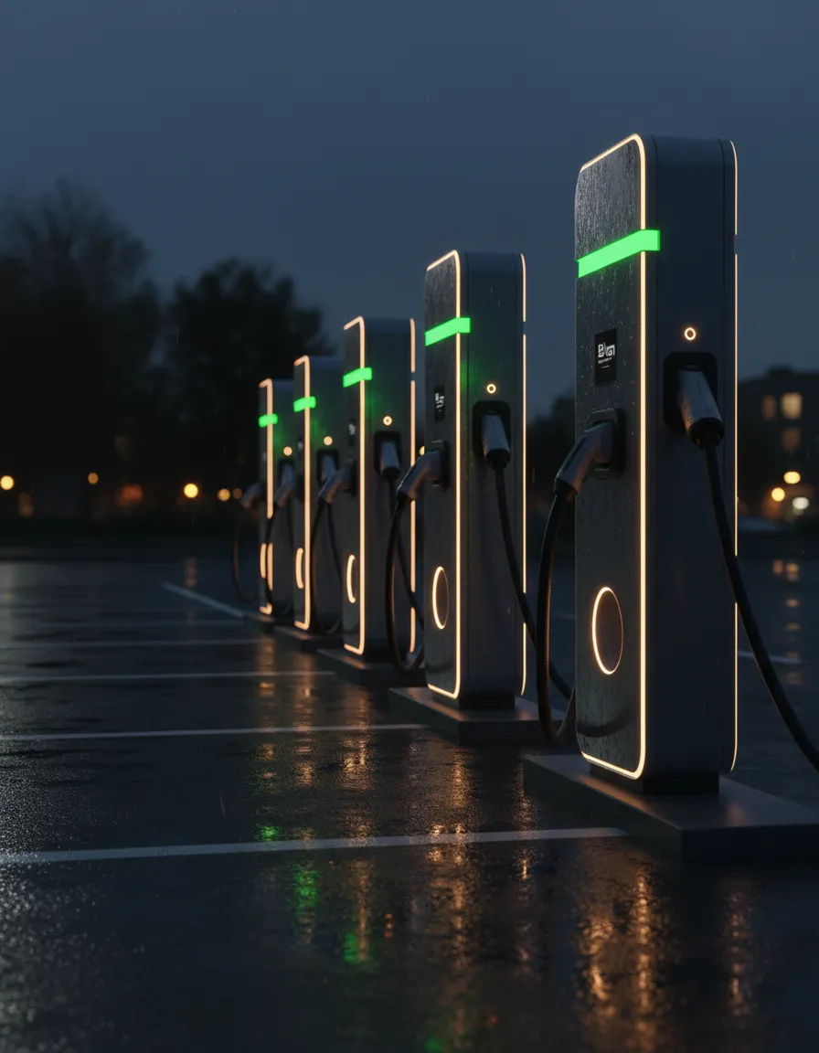 Cargadores EV iluminados en verde