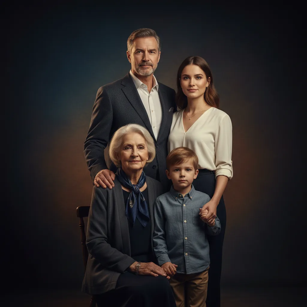 Film-like grade portrait representing multi-generational wealth transfer