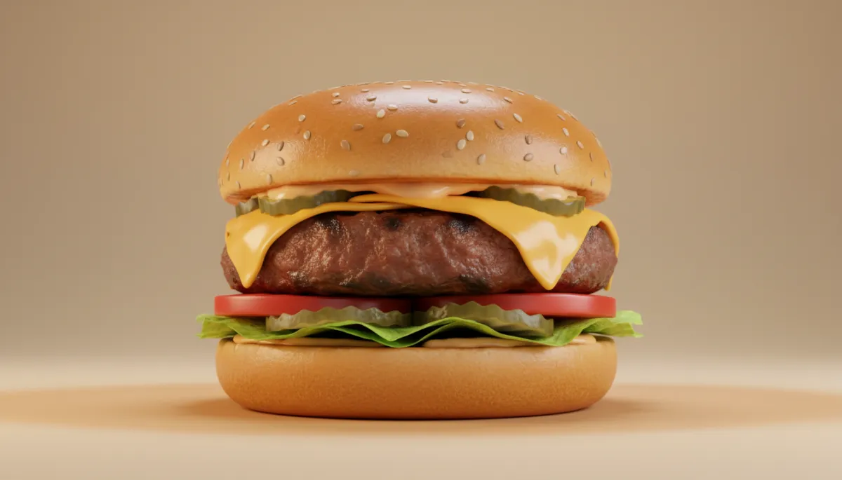 Digital art of a classic cheeseburger in warm neutral tones
