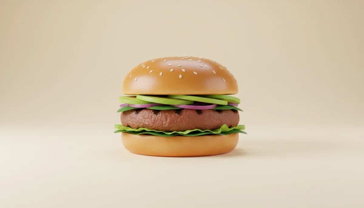 Digital illustration of a plant-based burger with fresh greens