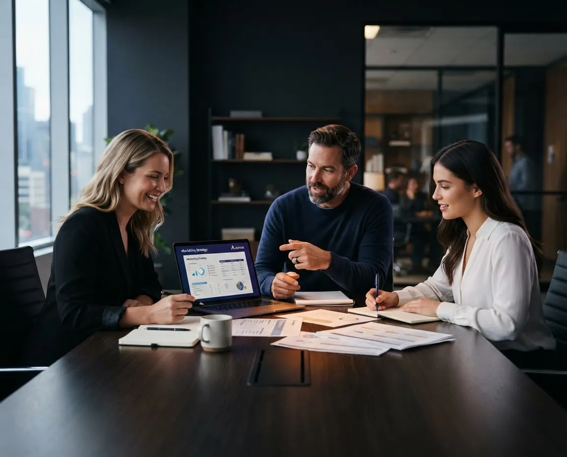 Collaborative modern strategy session between an agency growth consultant and a small business owner