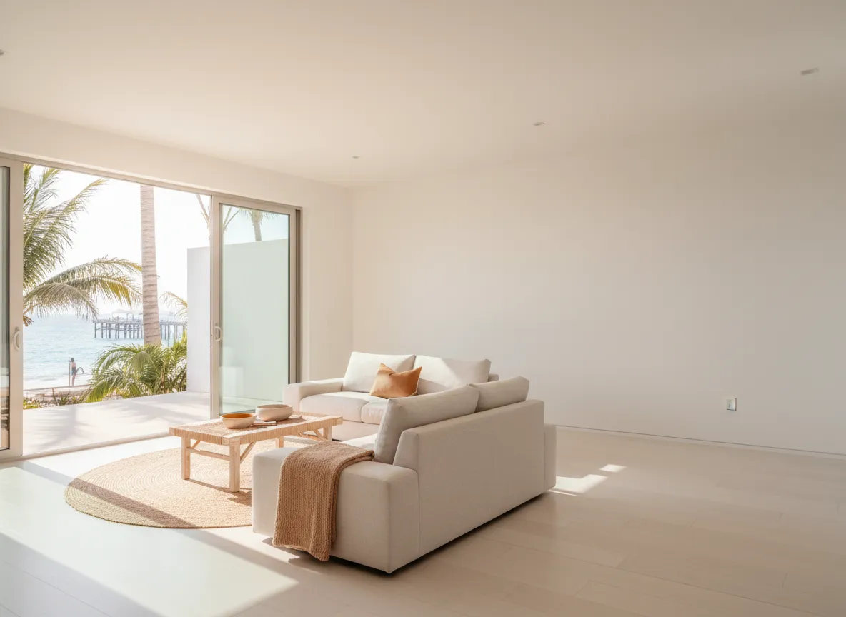 Bright, sun-drenched interior of a modern coastal ADU