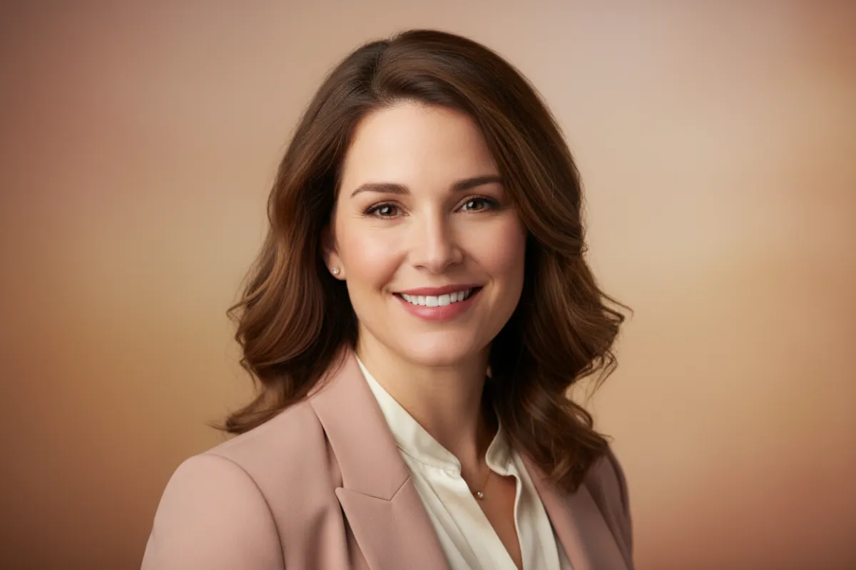 Confident female advisor smiling, close-up portrait