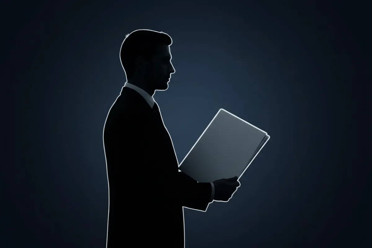 Confident professional advisor holding a document folder