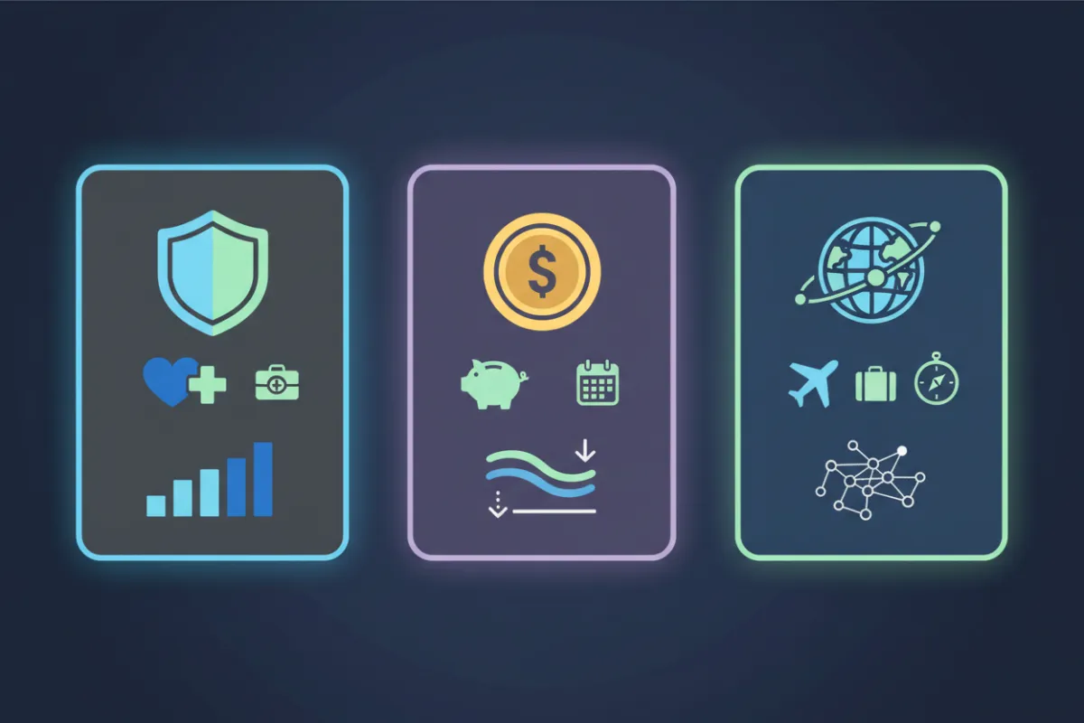 Illustrated comparison cards showing Medicare plan options and icons, clear typography and contrast, 3:2 landscape to support the service card.