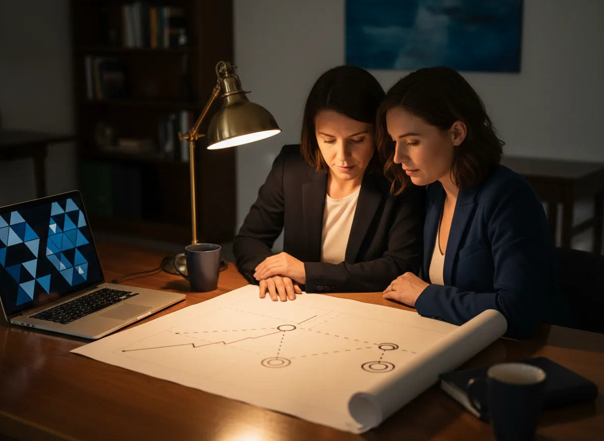 Coach and small business owner reviewing a structured roadmap