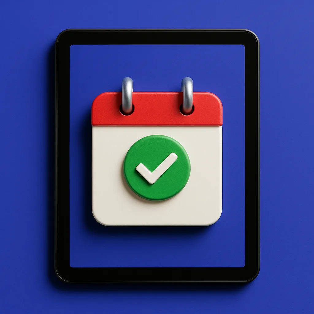 Calendar confirmation on a tablet indicating auto-booking