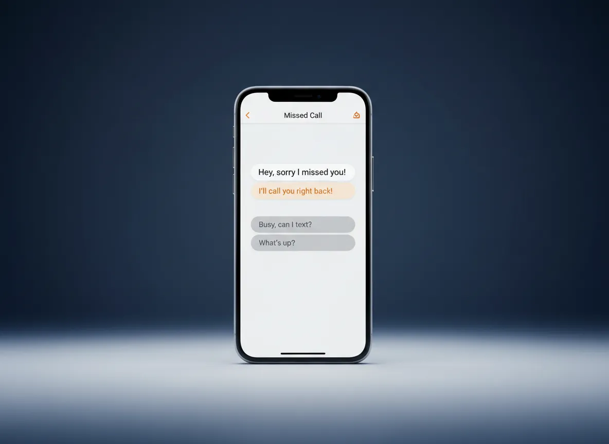Missed Call Text-Back concept showing a mobile phone and message bubbles