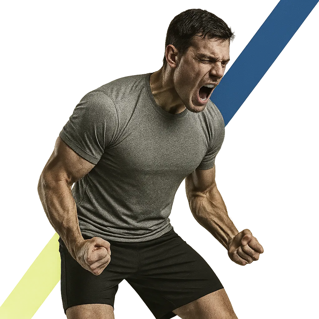 Desaturated cut-out action shot athlete breaking plateau