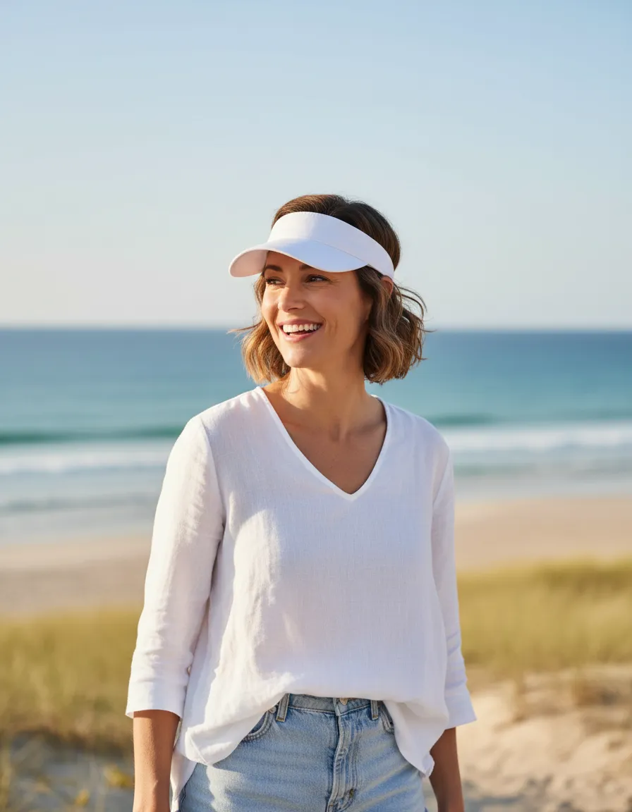 Woman white visor