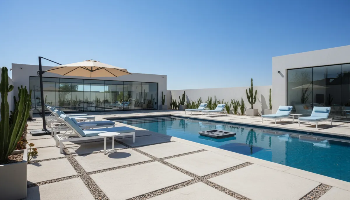 Piscina de fibra de vidrio FORGBOL con mobiliario y accesorios