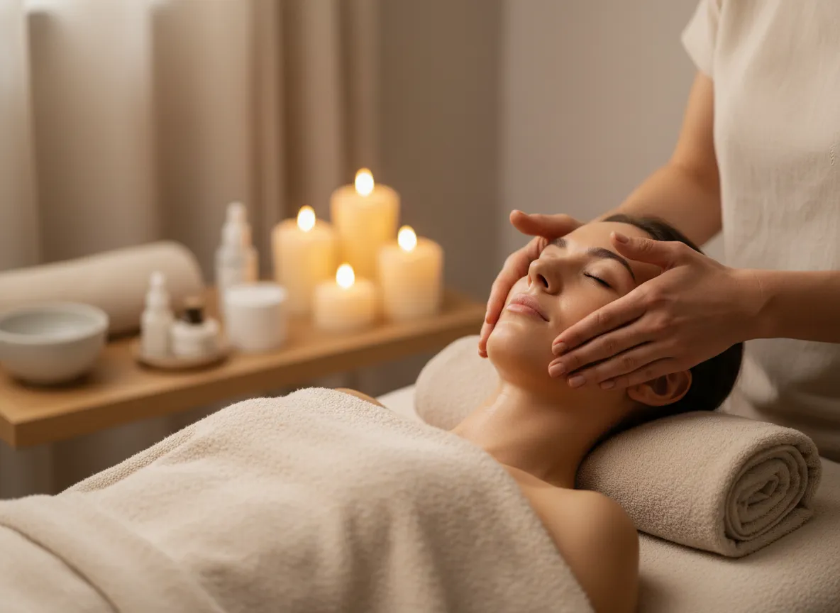 Close-up of a relaxing spa treatment in warm neutral tones
