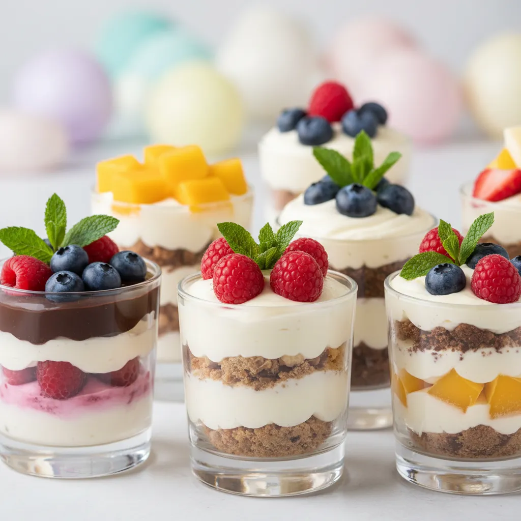 Variedad de postres fríos y en vaso