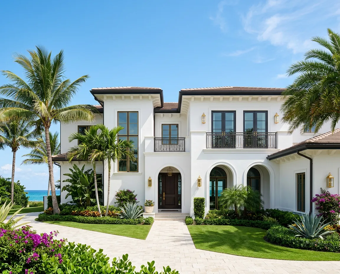 Contemporary coastal estate in Naples Florida with infinity pool and sunset view
