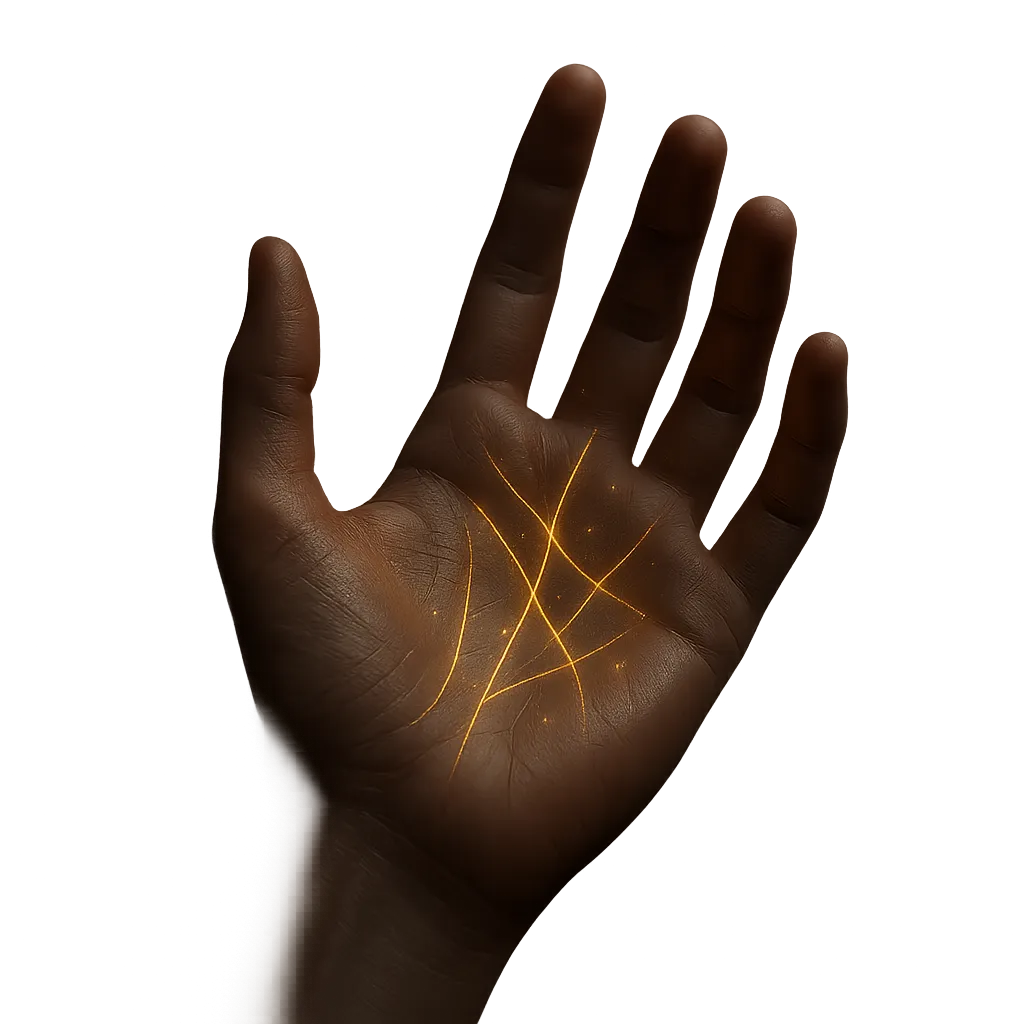 Glowing destiny lines on palmistry hand
