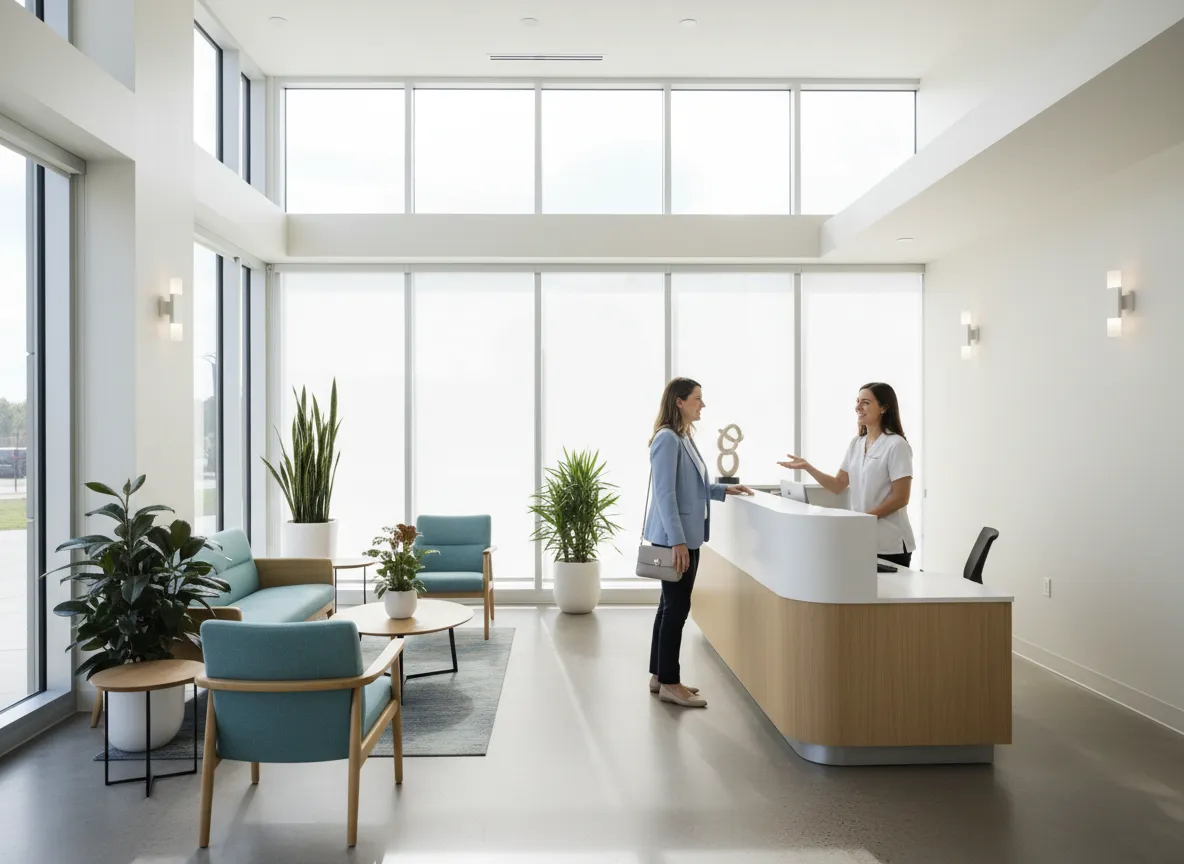 Clinic interior with welcoming staff
