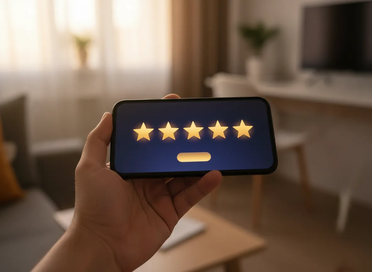 Phone showing 5-star review notification