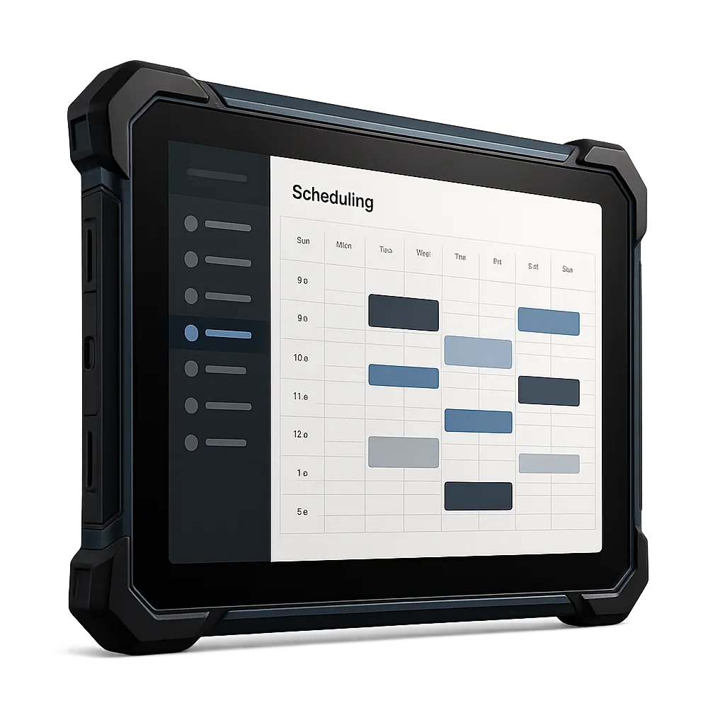 Rugged industrial tablet scheduling dashboard
