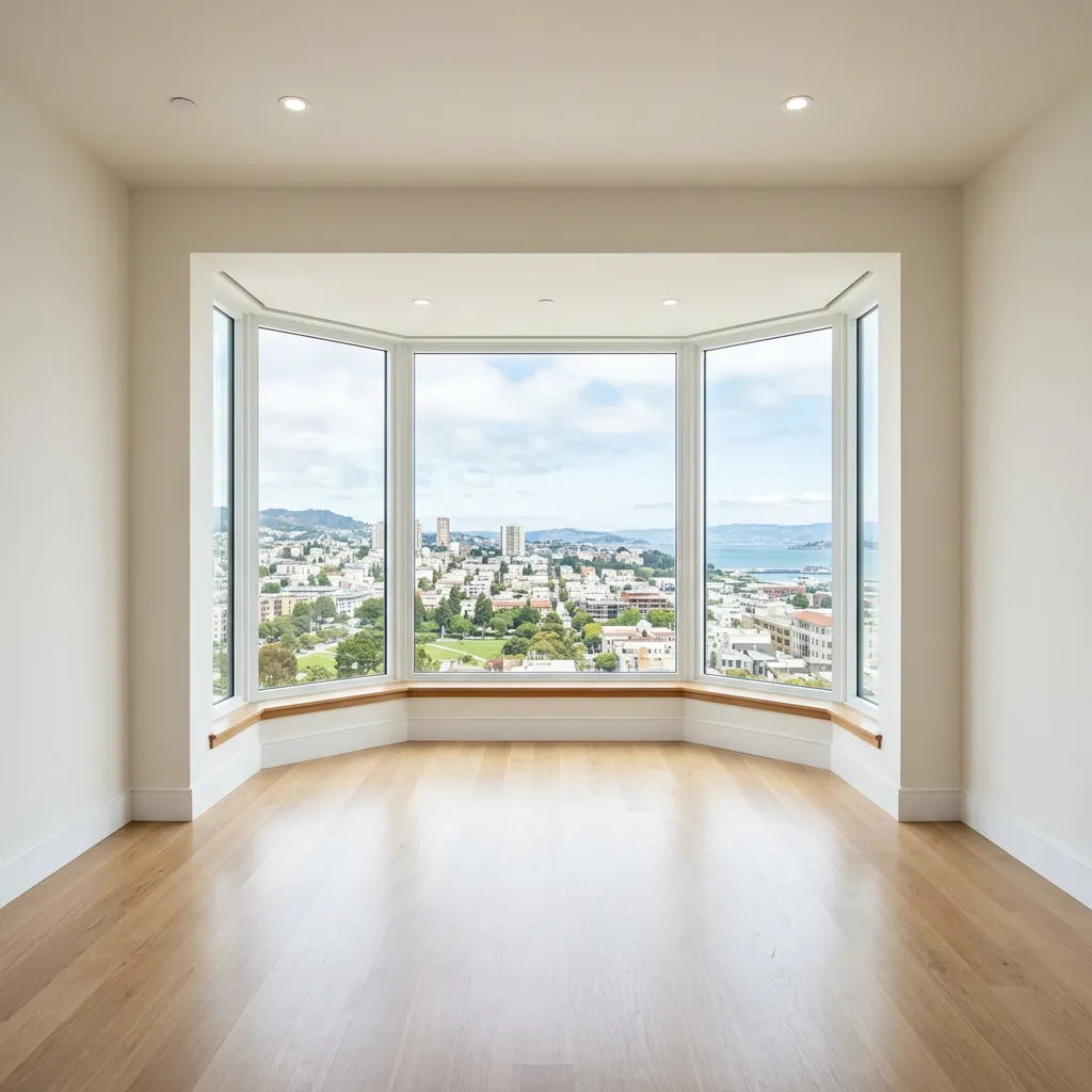 Empty room with large bay windows