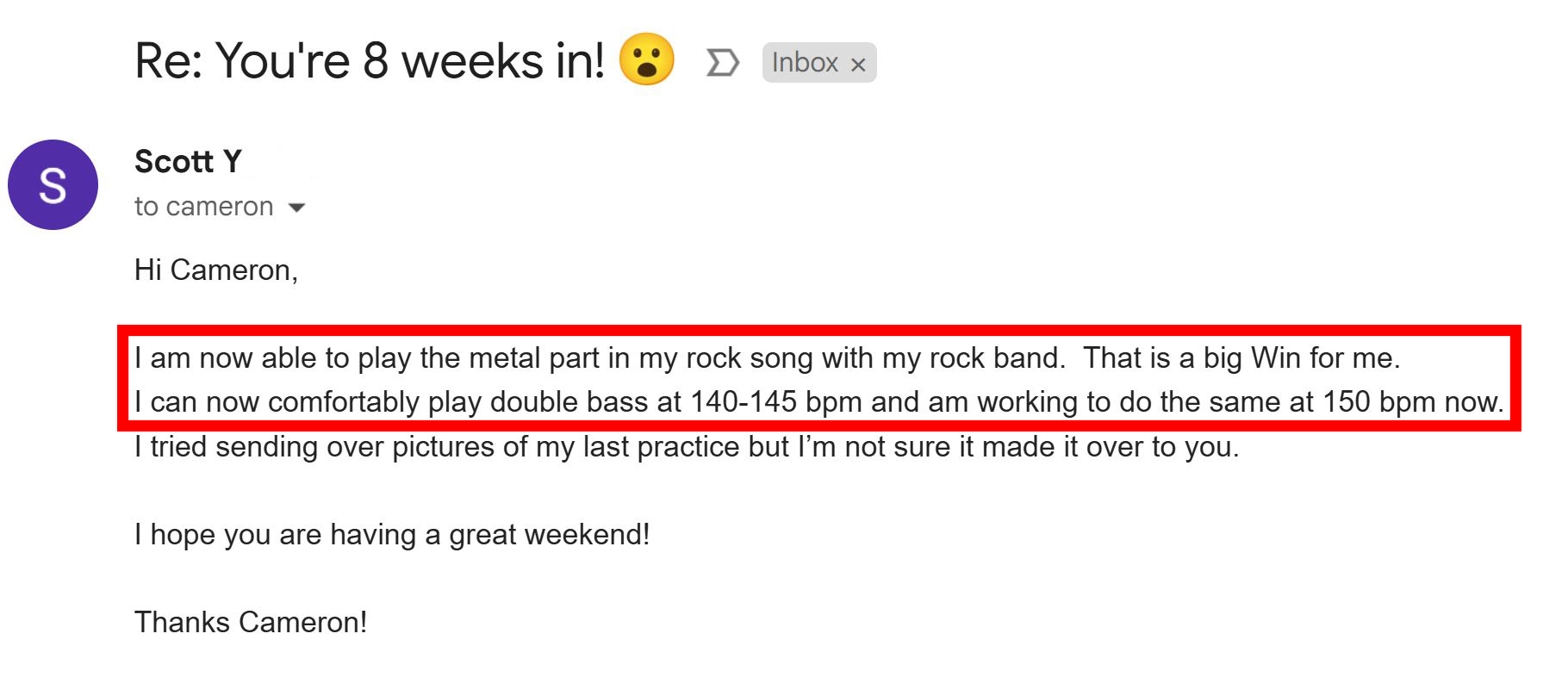 Testimonial screenshot