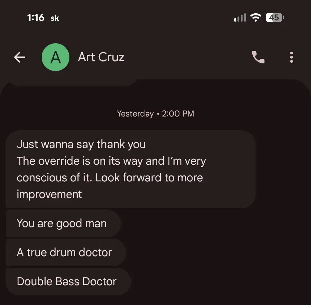 Art Cruz text message screenshot