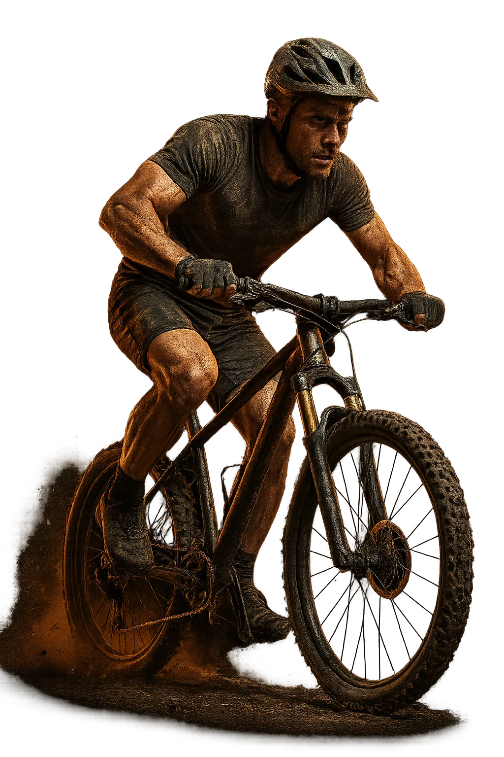 Mountain biker mid-climb action shot