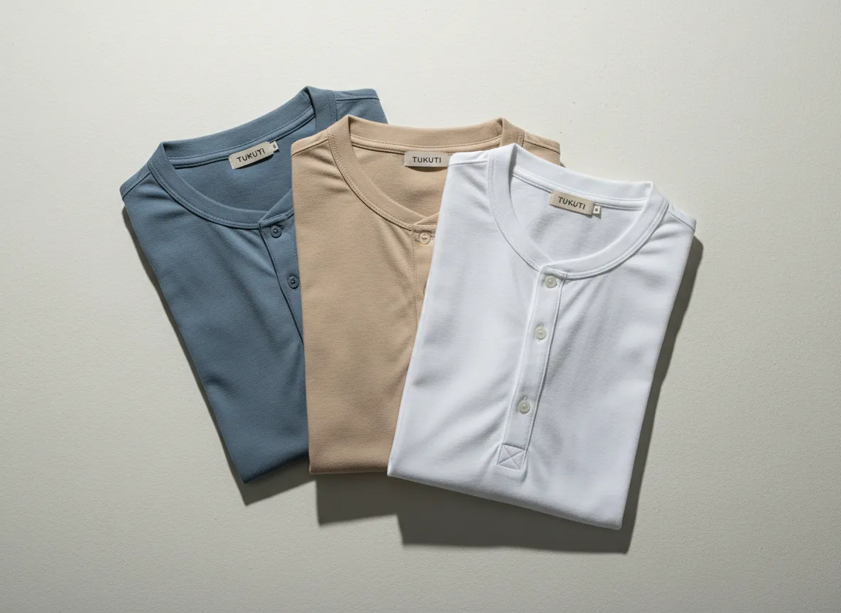 Polos básicos Tukuti en tonos azul acero y neutros