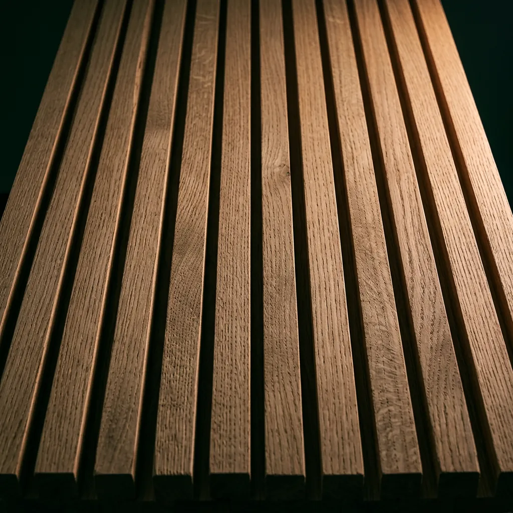 Sawn White Oak architectural millwork and linear wood ceiling texture