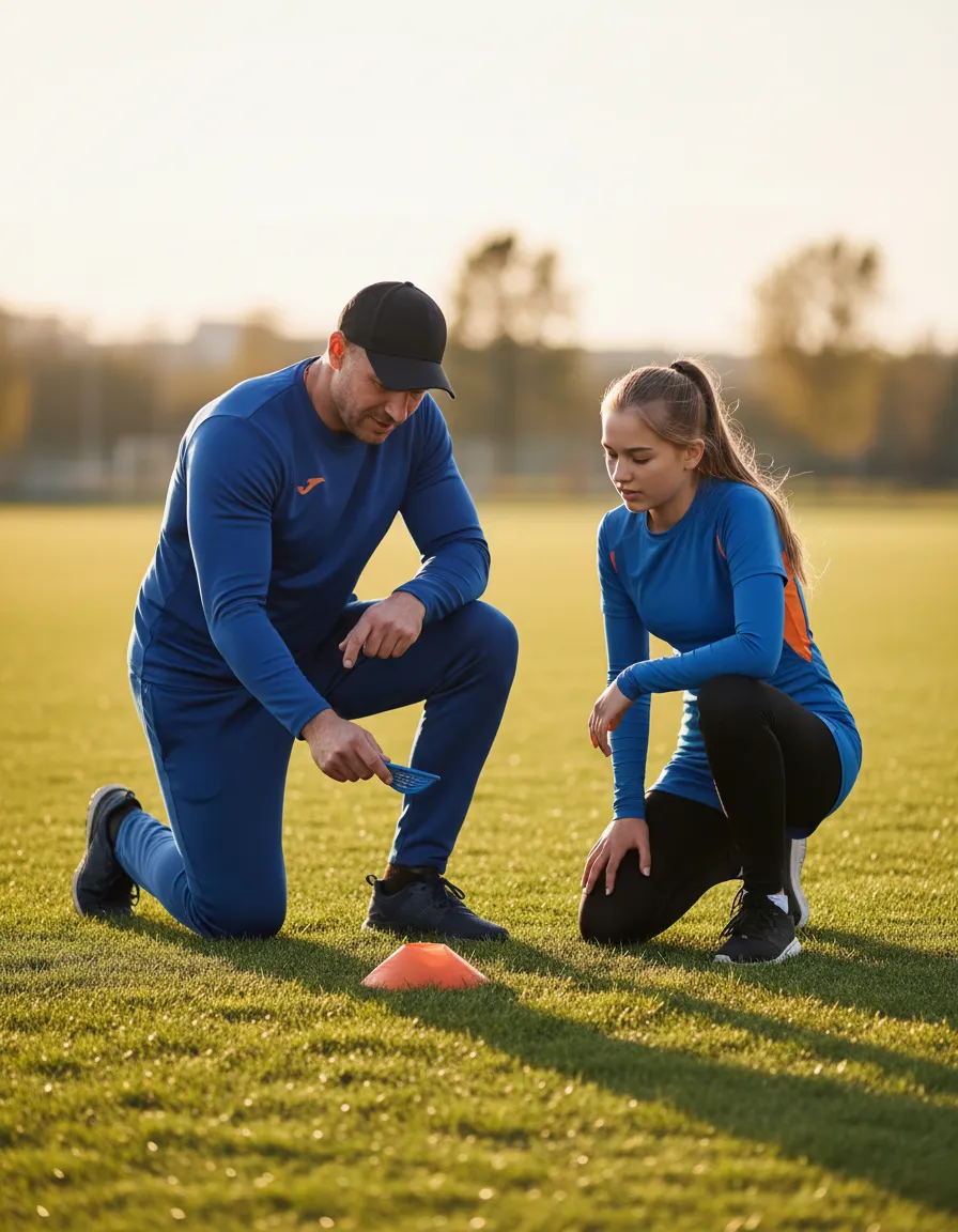 Coach mentoring a young athlete during training