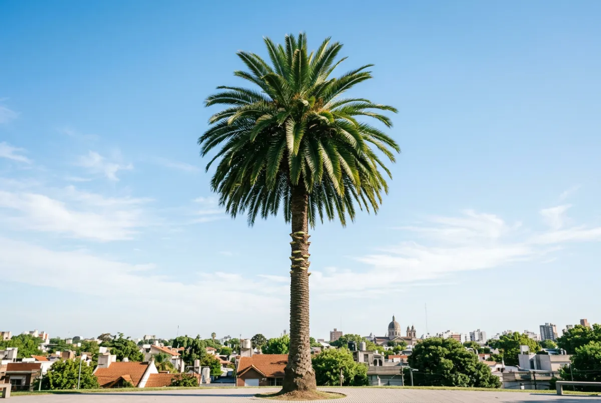Limpieza y afeitado de palmera de gran porte mediante trepa con estribos y arnés