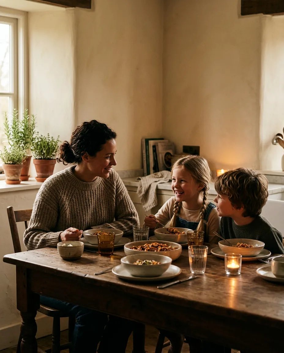 Warm lifestyle moment of a family connected at home