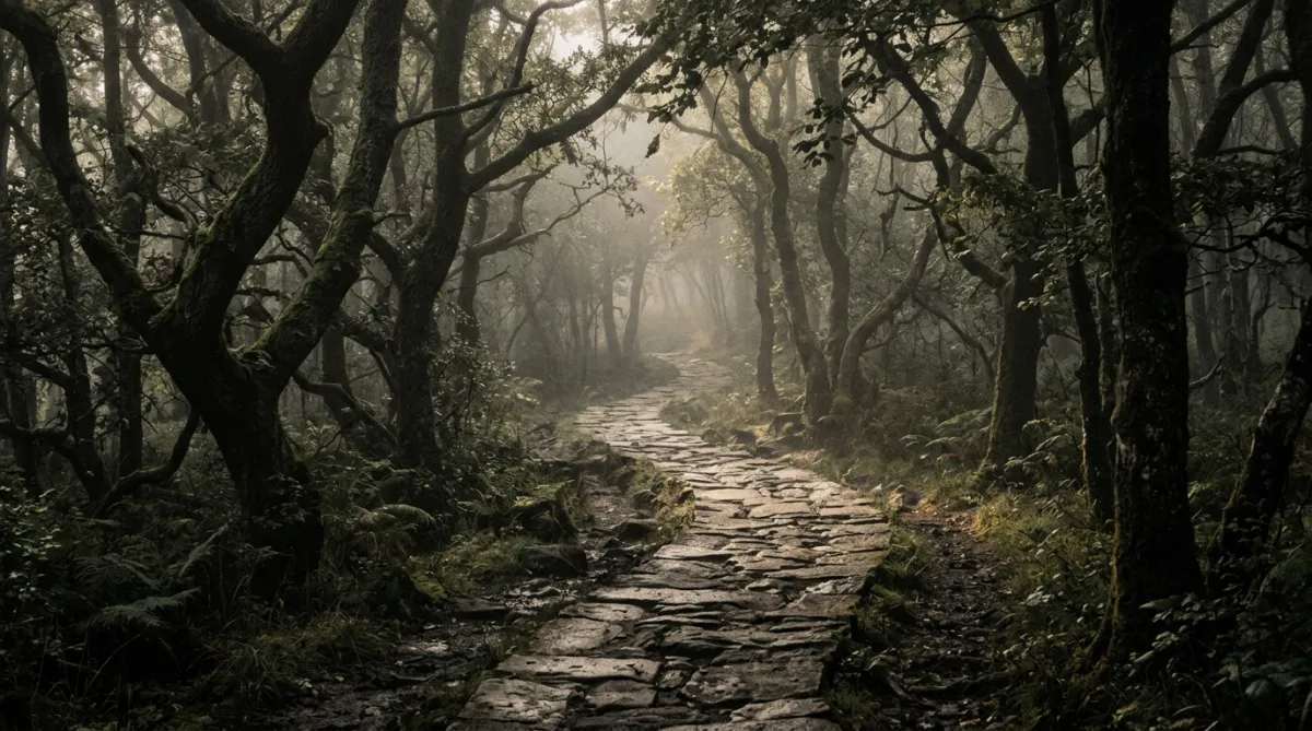 Solo pilgrim walking the rugged mountain trail of Camino Primitivo in Northern Spain