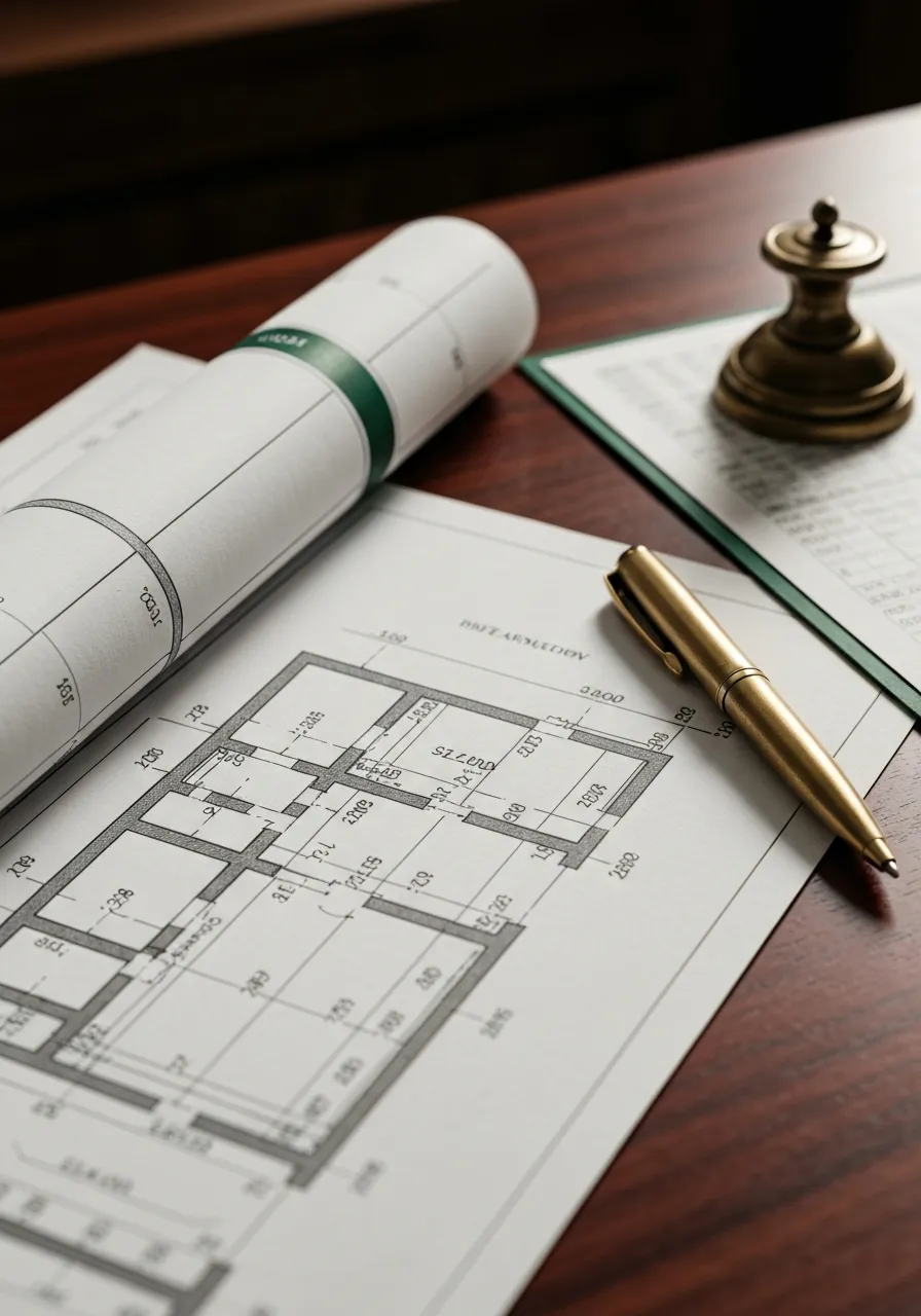 Architectural property blueprint and ledger for real estate investment
