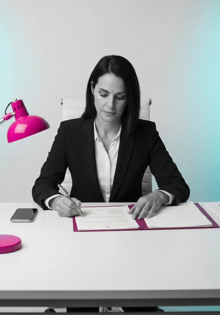 Professional maintaining clear boundaries while guiding a client through documents