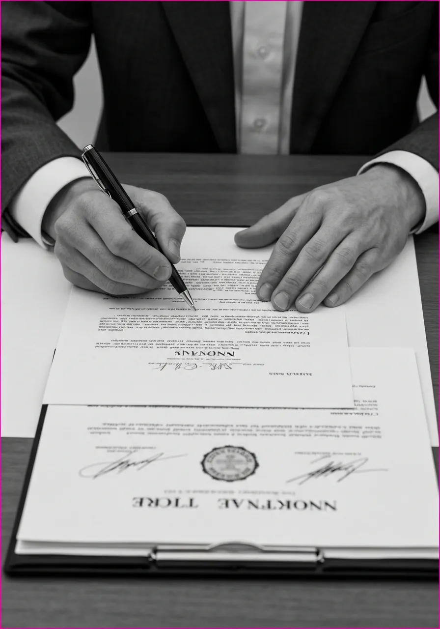 Close-up of professional documents and seals being examined technically