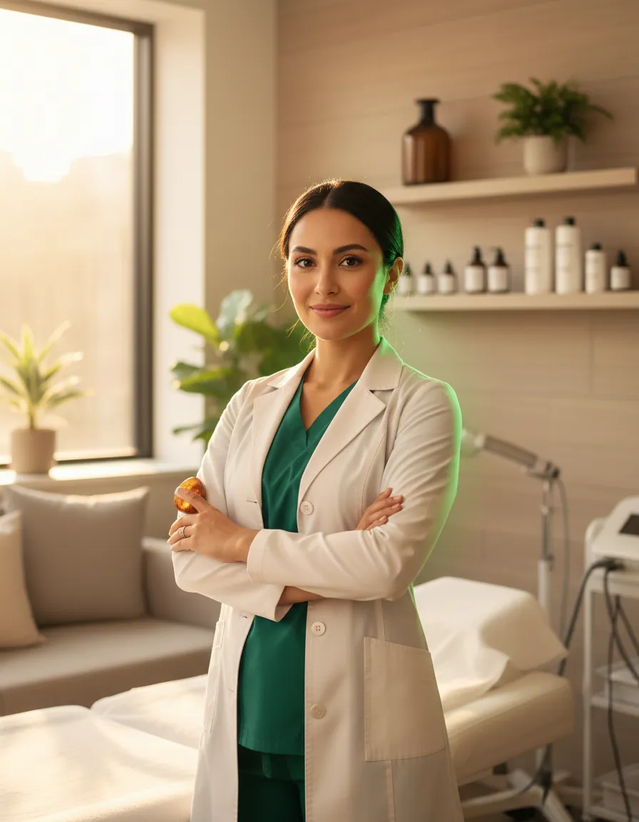 Professional esthetician in a bright, clean wellness studio