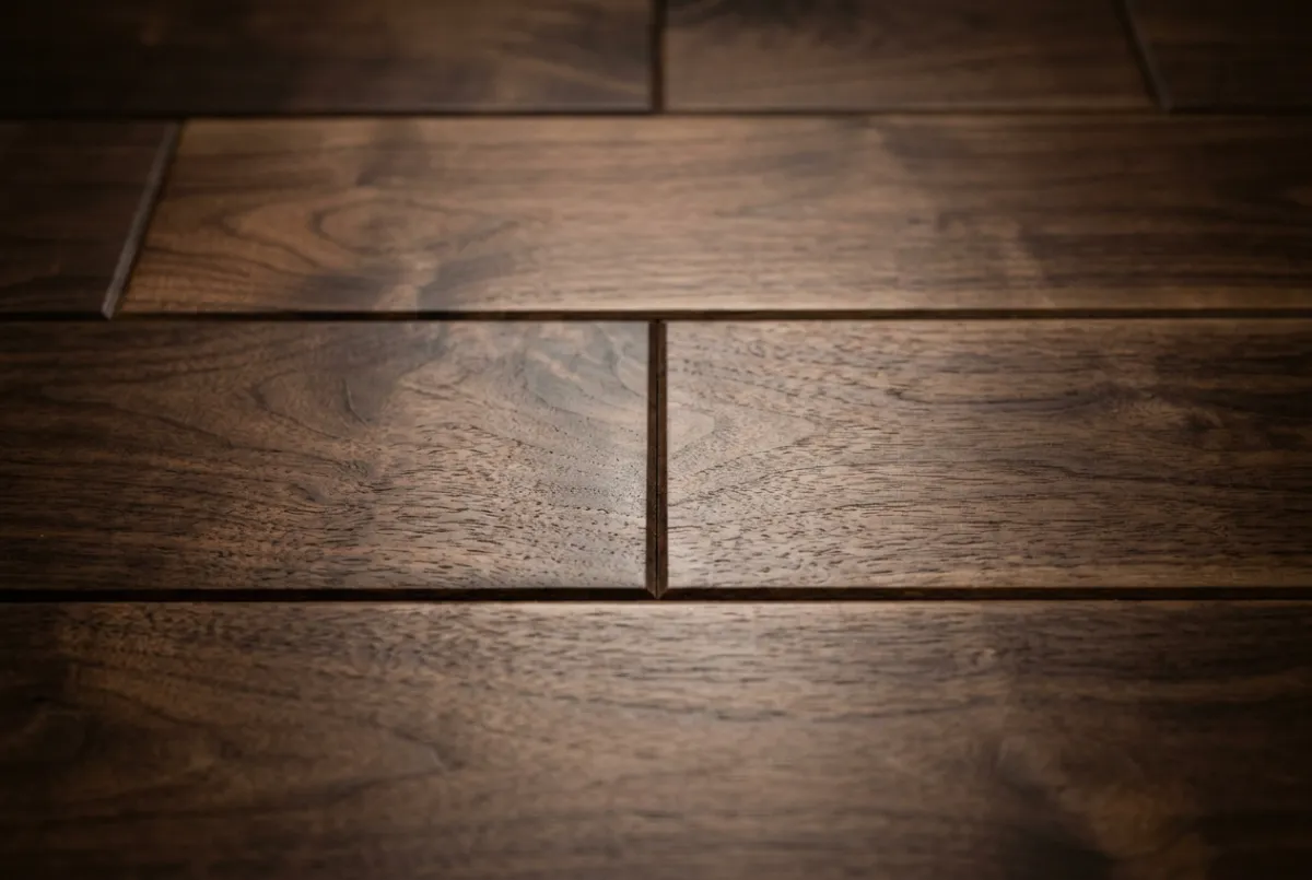 Solid hardwood flooring installation with warm natural oak grain texture