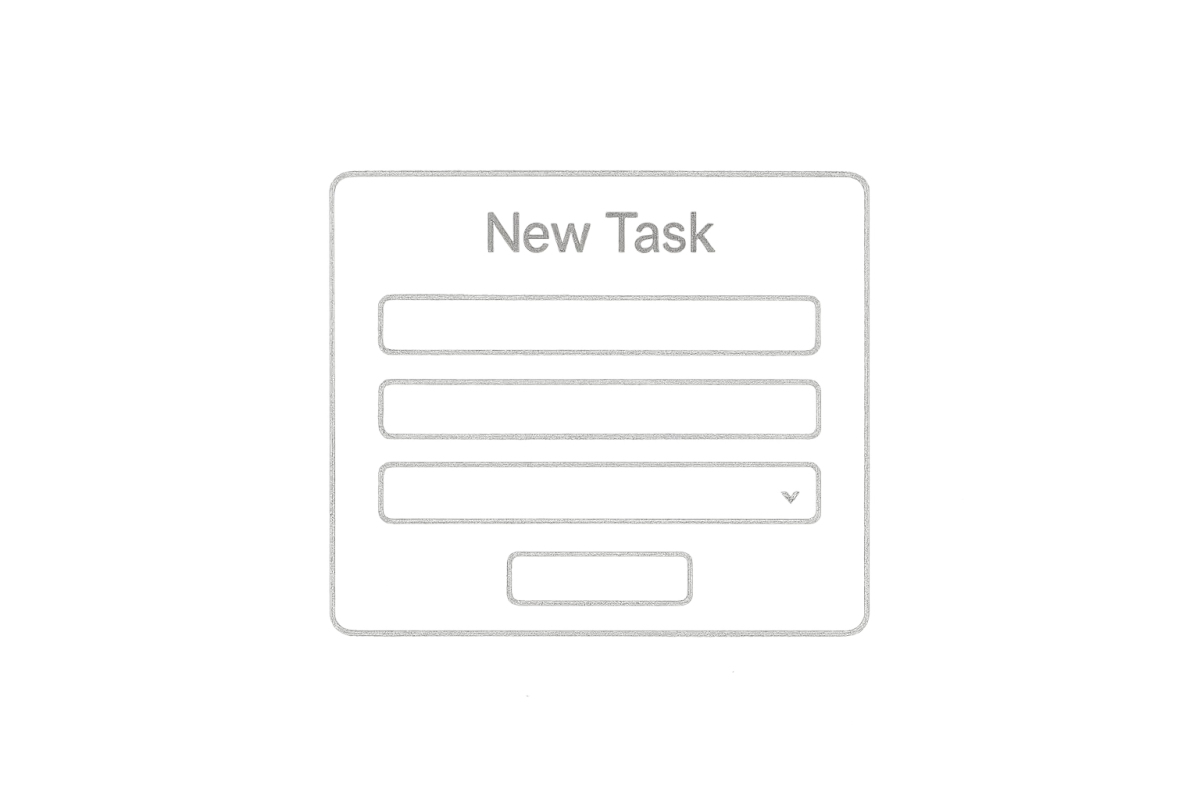 Pencil sketch of a new task form screen mockup representing logging a request